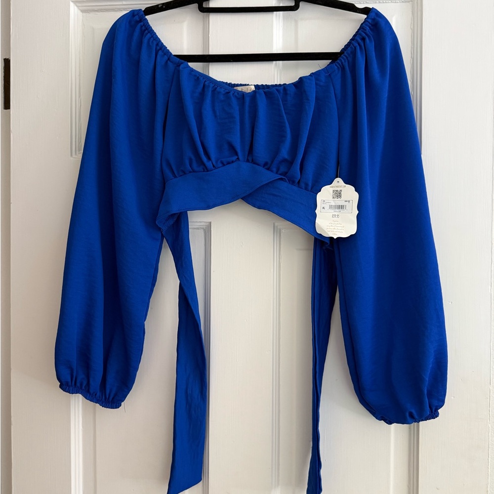 Altar'd State Blue Crop Tie Front Blouse - size XS